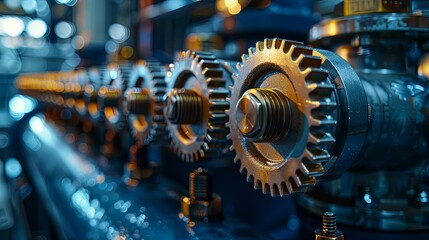 Close-up of Industrial Gear System, Precision Engineering and Metallic Components