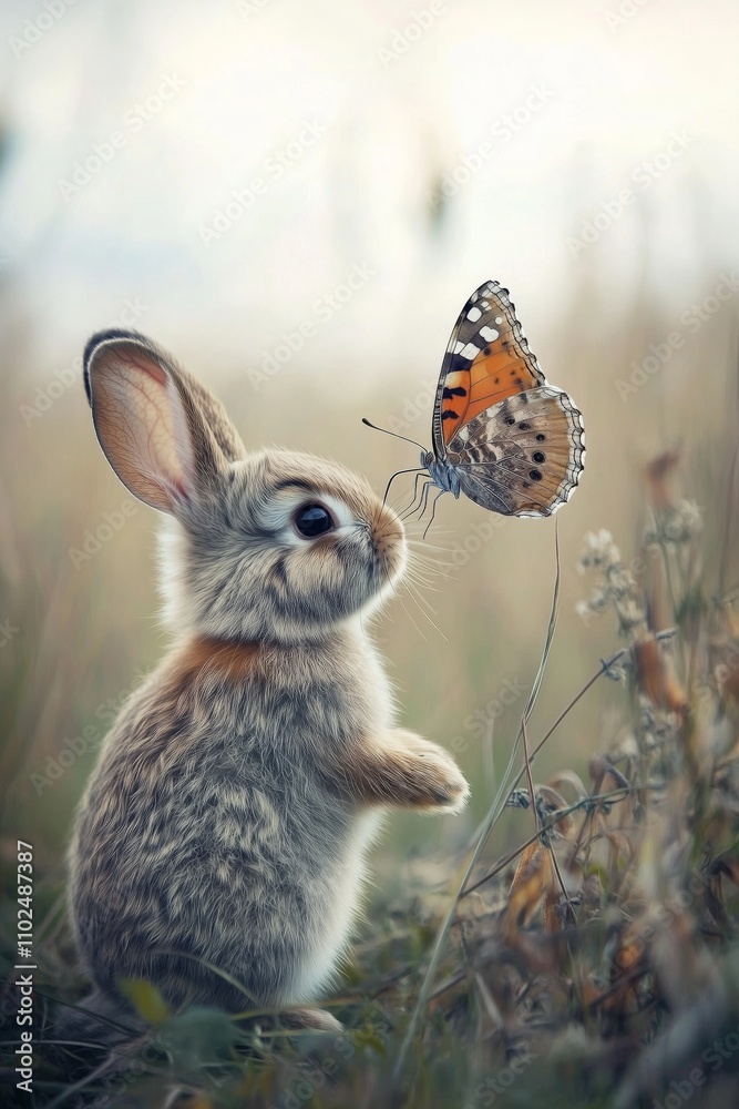 Wall mural Cute Bunny and the Butterfly 