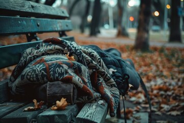 Urban Homelessness Awareness in Autumn Park Setting