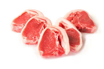 Fresh uncooked lamb loin chops. High quality meat product cut by butcher in perfect size for cooking. Food supply chain and agriculture industry.