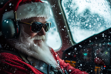 Santa Claus as a professional airline pilot in a snowy, holiday-themed setting. A fun and festive twist on the iconic character, combining aviation and Christmas spirit