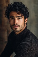 Fototapeta premium Confident Man Showcasing Thick Hair in Professional Studio Portrait