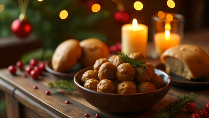 Festive Holiday Table with Swedish Meatballs