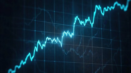 Naklejka premium A digital graph displaying an upward trend with a glowing blue line against a dark grid background, symbolizing growth and progress.