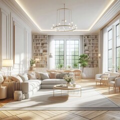 Fototapeta premium Modernes und einladendes Wohnzimmer im freundlichen Design