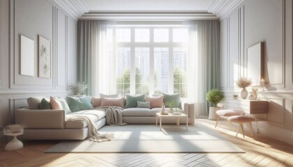 Modernes und einladendes Wohnzimmer im freundlichen Design