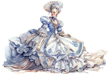 Obraz premium a woman in an exquisite historical costume made in watercolor technique. 