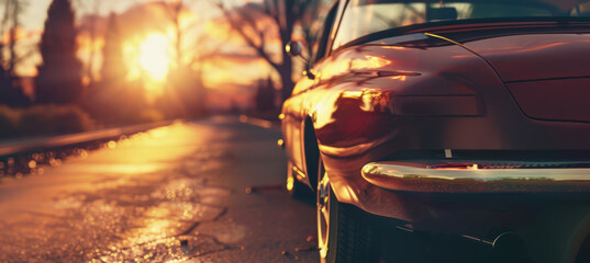 Promoting Safe Driving: Car Parked at Sunset with Drive Sober Bumper Sticker Concept