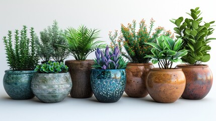 Fototapeta premium Houseplants in Decorative Pots on White Background