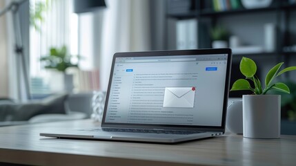 Modern Workspace Ambiance with Laptop and Email Interface for Productivity and Minimalism