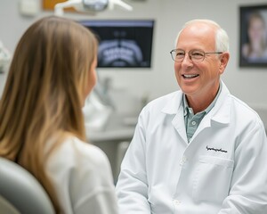 Obraz premium Orthodontist explaining dental health, friendly approach, natural lighting