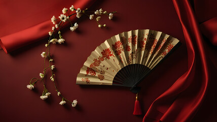 Red fan and ornament decorations for Chinese New Year