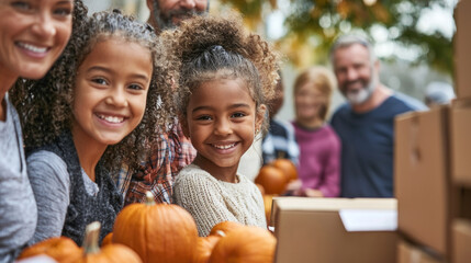 Volunteers gather to support the community by distributing pumpkins for a local harvest event