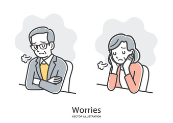 ため息をつき落ち込む年配の夫婦