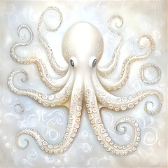 Obraz premium mystical white octopus on white background 