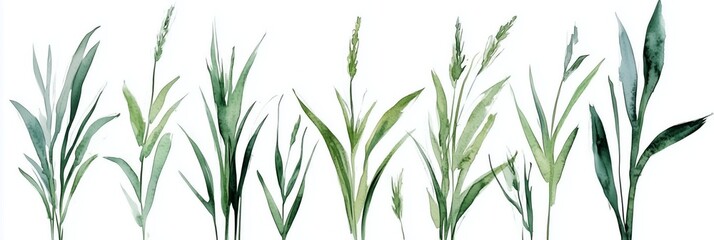 Fototapeta premium Watercolor green grass isolated on white background. Hand drawn illustration. 