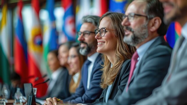 Ambassadors from Different Countries in Discussion During a Diplomatic Meeting