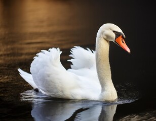Fototapeta premium Mute swan on lake. Big white bird swimming