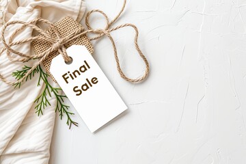 Final sale sign with golden ribbon and wooden snowflakes decoration for winter offer
