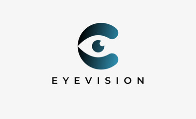 Logo Letter C and Eye Vision. Digital, visual with modern and minimalist concept. Editable file.
