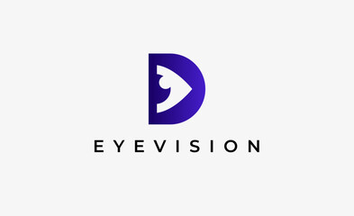Logo Letter D and Eye Vision. Digital, visual with modern and minimalist concept. Editable file.