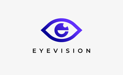 Logo Letter E and Eye Vision. Digital, visual with modern and minimalist concept. Editable file.