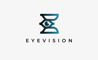 Logo Letter E and Eye Vision. Digital, visual with modern and minimalist concept. Editable file.