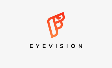Logo Letter F and Eye Vision. Digital, visual with modern and minimalist concept. Editable file.