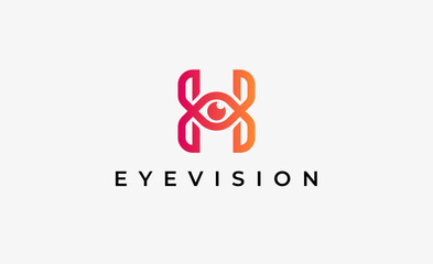 Logo Letter H and Eye Vision. Digital, visual with modern and minimalist concept. Editable file.