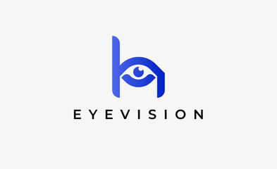 Logo Letter H and Eye Vision. Digital, visual with modern and minimalist concept. Editable file.