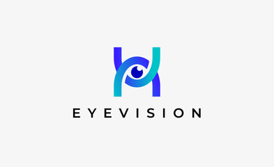 Logo Letter H and Eye Vision. Digital, visual with modern and minimalist concept. Editable file.