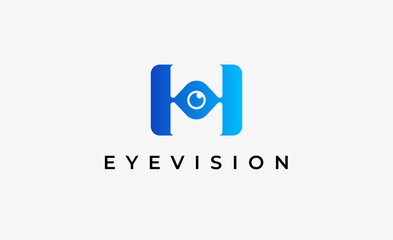 Logo Letter H and Eye Vision. Digital, visual with modern and minimalist concept. Editable file.