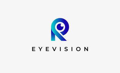 Logo Letter R and Eye Vision. Digital, visual with modern and minimalist concept. Editable file.