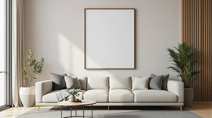 Elegant Home Interior with Minimalist Decor and Blank Wall Frame Mockup for Design Presentation