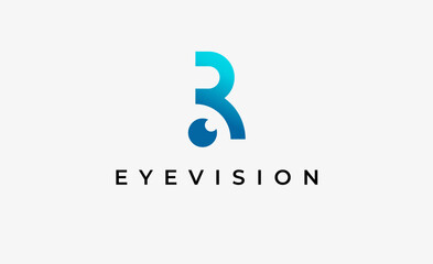 Logo Letter R and Eye Vision. Digital, visual with modern and minimalist concept. Editable file.