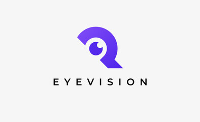 Logo Letter R and Eye Vision. Digital, visual with modern and minimalist concept. Editable file.