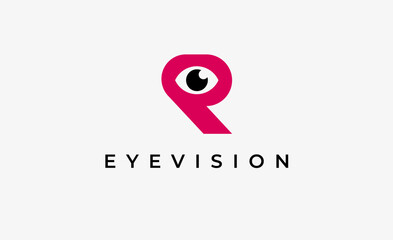 Logo Letter R and Eye Vision. Digital, visual with modern and minimalist concept. Editable file.