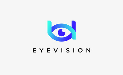 Obraz premium Logo Letter U and Eye Vision. Digital, visual with modern and minimalist concept. Editable file.