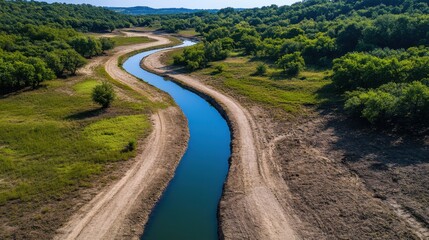 Fototapeta premium Serene River Landscape Amidst Water Scarcity Issues