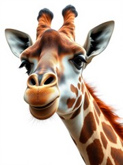 Fototapeta premium Giraffe making a funny face with one eyebrow raised, mischievous giraffe, comical expression