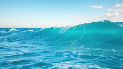Ocean surf with foamy white water and wavy surface of blue turquoise ocean, wave patterns, breaking waves, sea foam, wavy surface