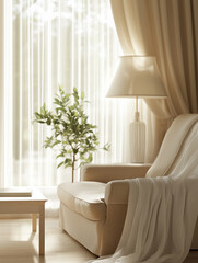 A minimalist and stylish living room corner, with a focus on comfort and functionality.