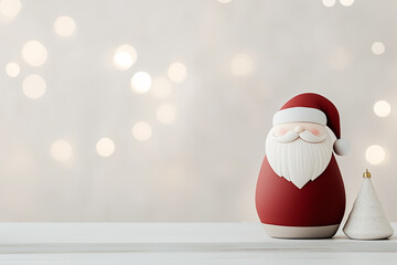 Fototapeta premium A whimsical and festive Christmas scene, featuring a cheerful Santa Claus figurine against a backdrop of twinkling lights.