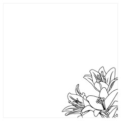 Frame with lilies in doodle style. Element for your design. Vector illustration isolated on white background.