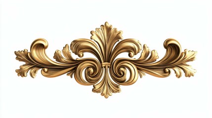 Golden baroque ornament isolated on white background, symbol of luxury and elegance