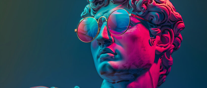 Marble statue of david or adonis, neon colors