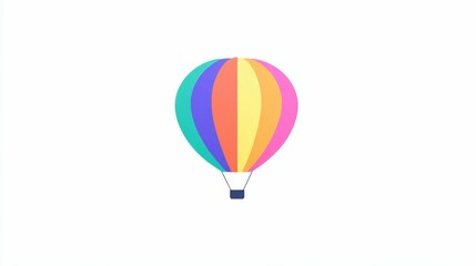 Fototapeta premium Colorful hot air balloon in flight, minimalist style, white background, central composition, vibrant colors