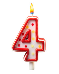 white and red festive candle in the shape of number 4 for birthday cake and party