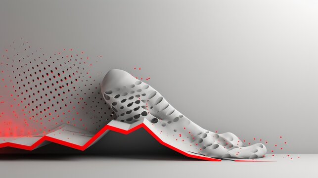 A 3D illustration depicting an abstract wave-like form with red accents, creating a visually compelling balance of smooth textures and dotted patterns. AI generated.