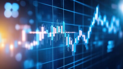 Financial chart with abstract light lines, blue and white tones, symbol of analytics, futuristic lighting
